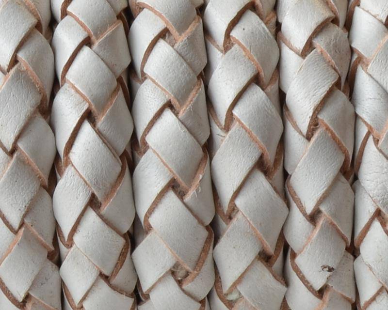 Bolo Braided Round Leather Cord. 10mm. White