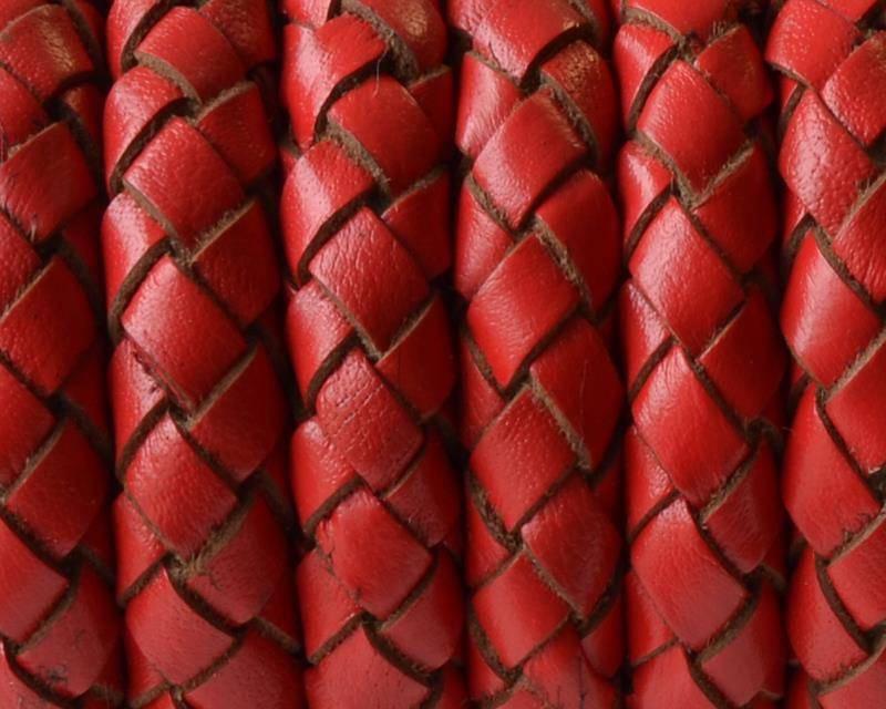 Bolo Braided Round Leather Cord. 10mm. Red