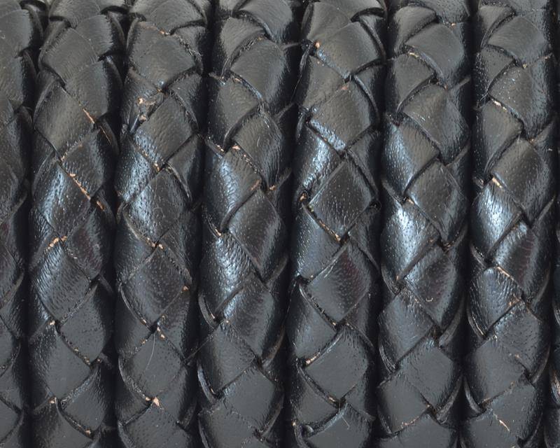 Bolo Braided Round Leather Cord. 10mm. Black