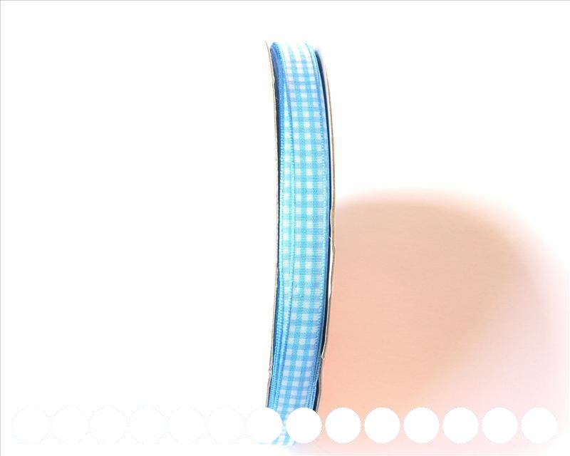 Ribbon. Satin. 10mm. Checked. Turquoise&white.