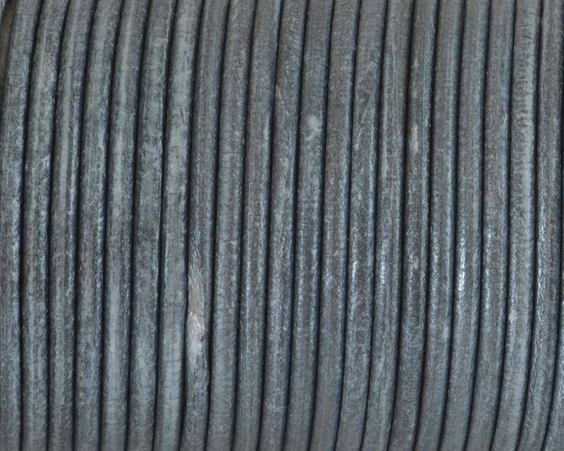 Round leather Cord. 2.5mm. Metallic silver. Best Quality.
