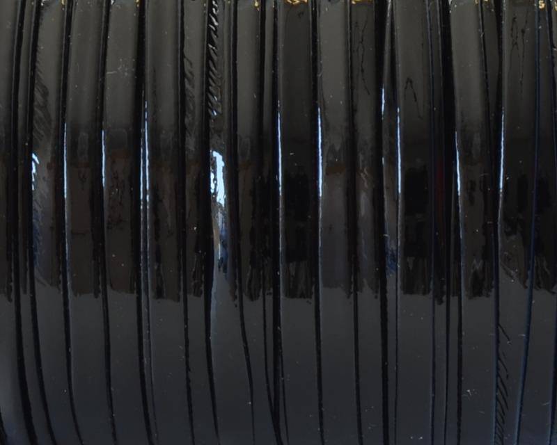 Flat Round Leather cord. 3mm. Black gloss. Best Quality.