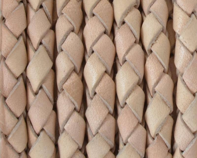 Bolo Braided Round Leather Cord. 5mm. Natural color.