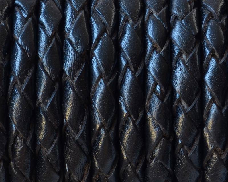 Bolo Braided Round Leather Cord. 5mm. Black.