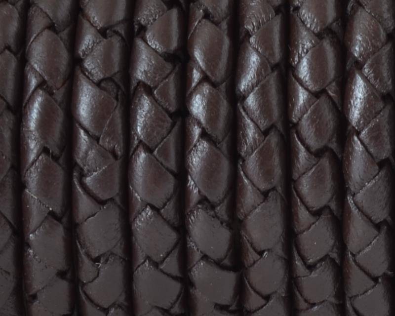 Bolo Braided Round Leather Cord. 5mm. Dark brown.