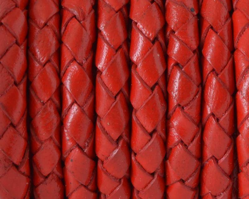 Bolo Braided Round Leather Cord. 5mm. Red.