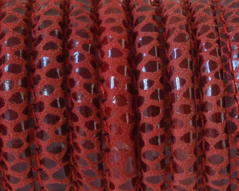 Round Stitched Suede cord. 7mm. Red.