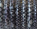 Round Stitched Suede cord. 7mm. Snake. Grey-black.