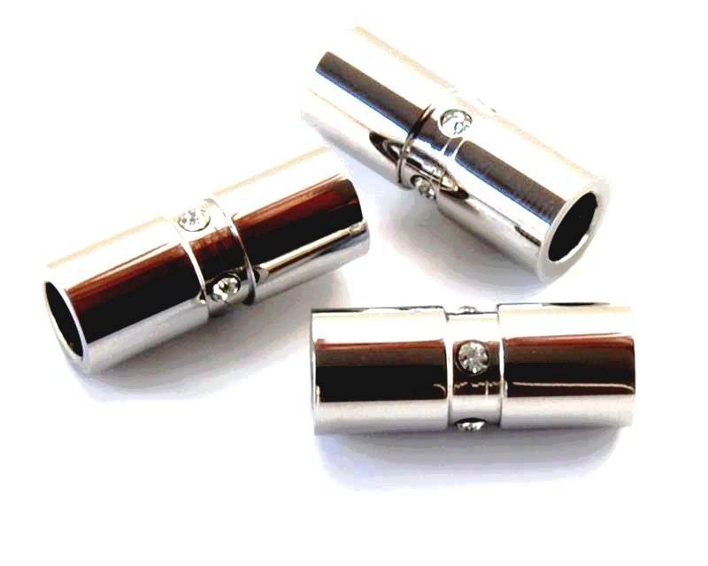 Stainless steel/Rhinestilver color. Tube 25x10mm. Inn.6mm.approx.