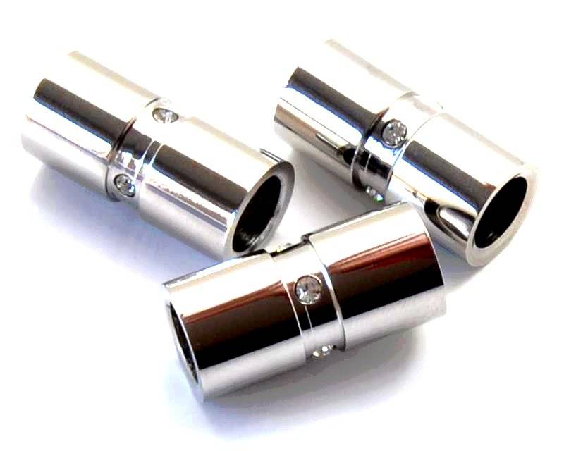 Stainless steel/Rhinestilver color. Tube 25x10mm. Inn.8mm.approx.