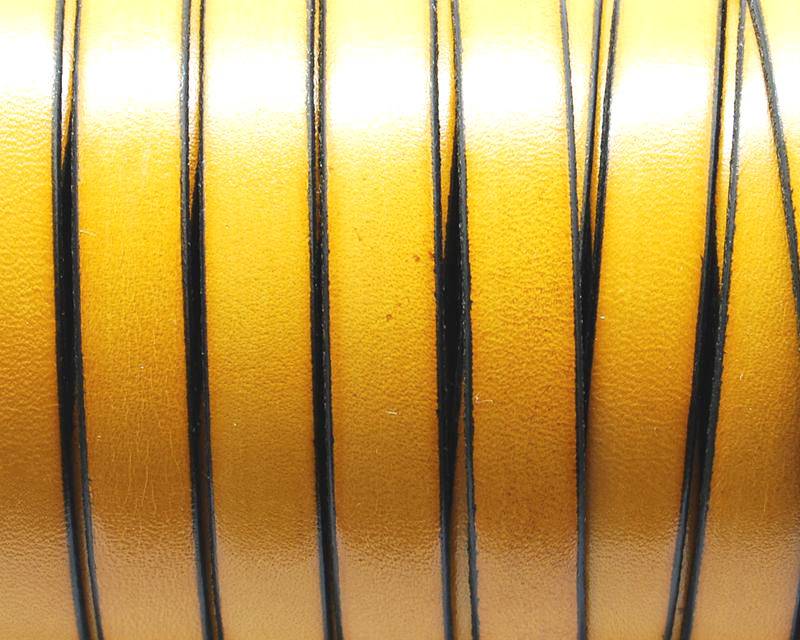 Flat Leather cord 10x1.5mm. Yellow&B. Best Quality.