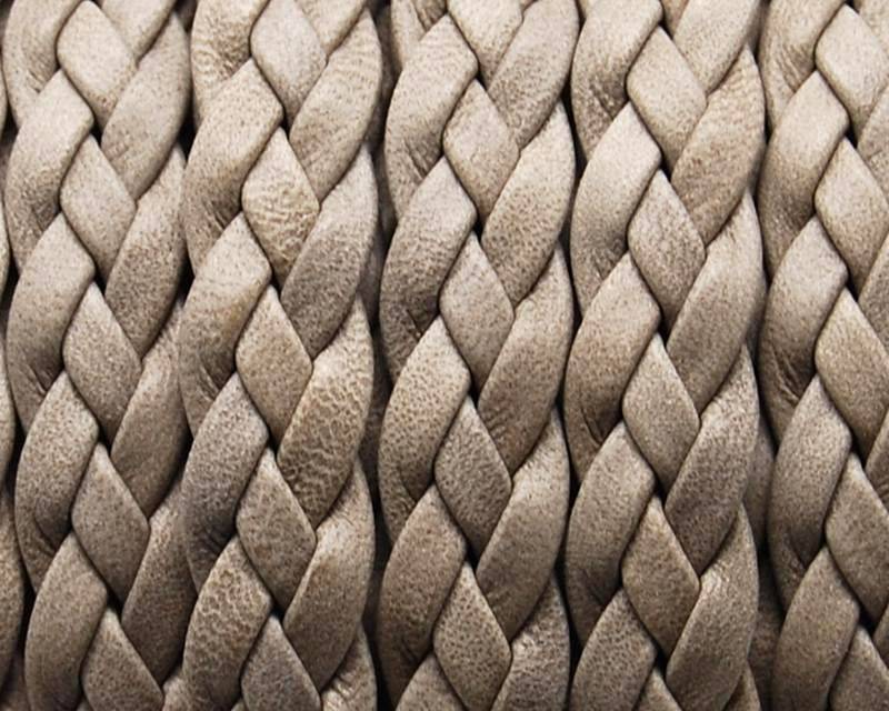 Bolo Braided Flat Leather Cord. 9x2mm. beige Matt. Best Quality.