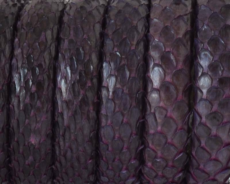 Python skin Leather cord. Half Round. 10x5mm. Violet.