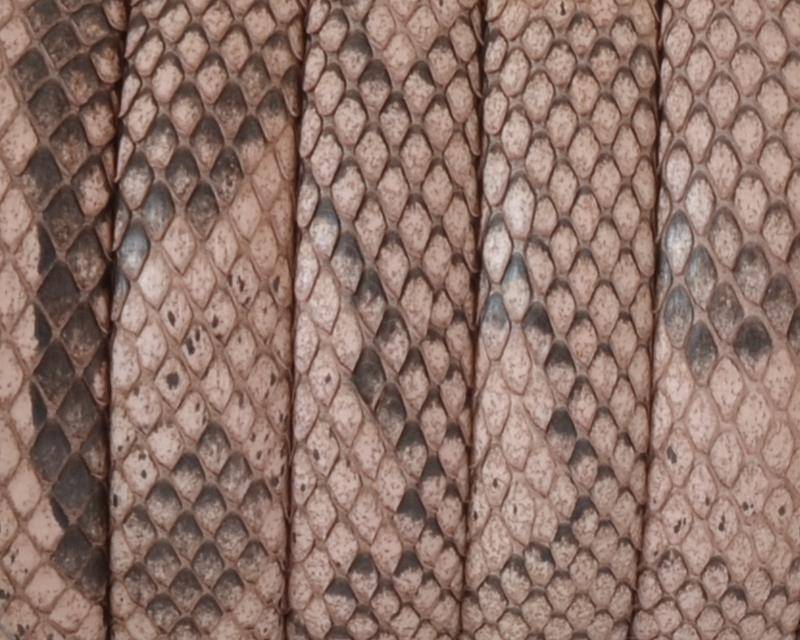 Python skin Leather cord. Half Round. 10x5mm. Salmon color.