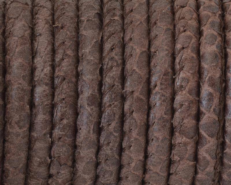 Round Leather cord. 5mm. Snake engraved. Dark brown