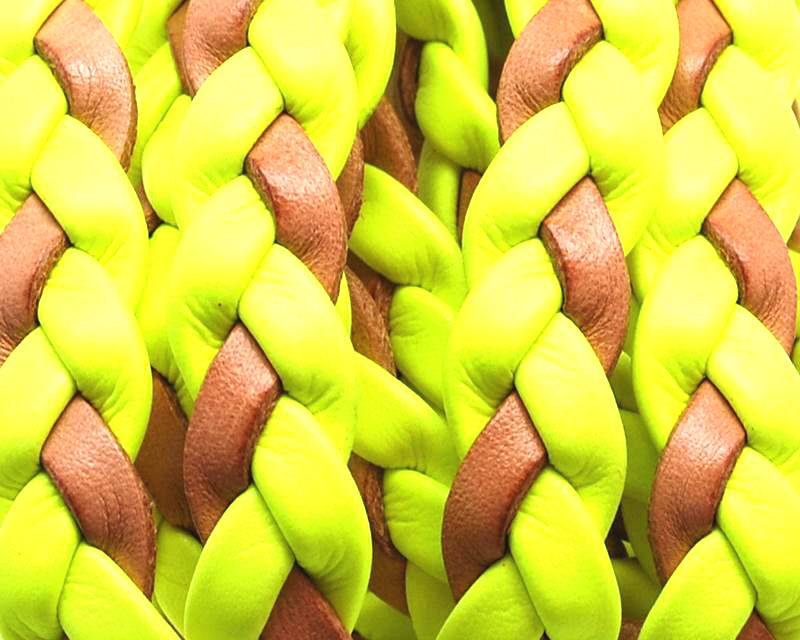 Bolo Braided Flat Leather Cord. 10x2mm. Yellow-natural.