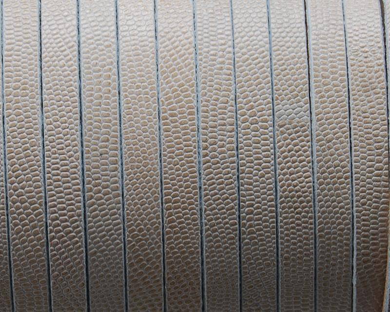 Flat Leather cord. 3x2mm. Engraved. Beige. Best.
