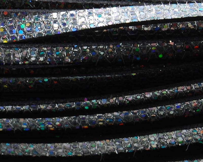 Flat Leather cord. 6x2mm. Silver glitter. Best Quality.