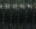 Flat Leather cord. 10x2mm. Bottle green-green strass. Best Quality