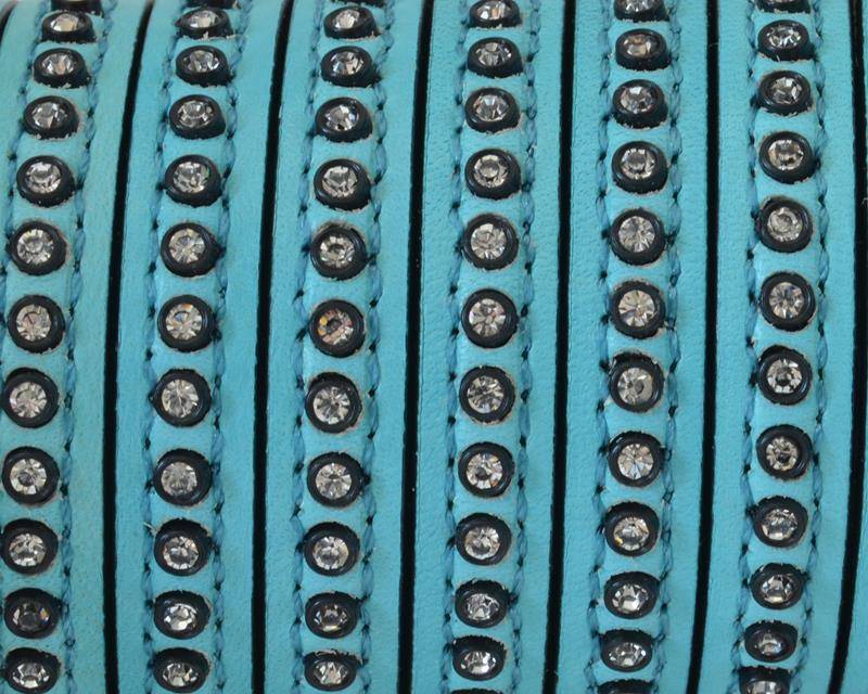 Flat Leather cord with strass. 8x3mm. Sea green-crystal strass. Best Quality.