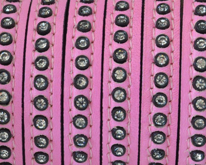 Flat Leather cord with strass. 8x3mm. Pink-crystal strass Best Quality.