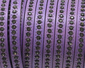 Flat Leather cord with strass. 8x3mm. Lilac-crystal strass. Best Quality.