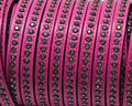 Flat Leather cord with strass. 8x3mm. Fuchsia-crystal strass. Best Quality.