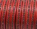 Flat Leather cord with strass. 8x3mm. Red-crystal strass. Best Quality.
