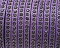 Flat Leather cord with strass. 6.5x3mm. Lilac-crystal strass. Best Quality.