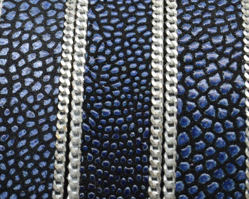 Flat Leather cord with chain. 15x2mm. Ray. Navy blue-silver.Best Q.