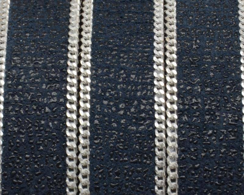 Flat Leather cord with chain. 15x2mm. Ray. Navy blue-silver.Best Q.
