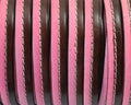 Flat Stitched leather cord. 10x2cm. Dark brown-pink. Best Quality.