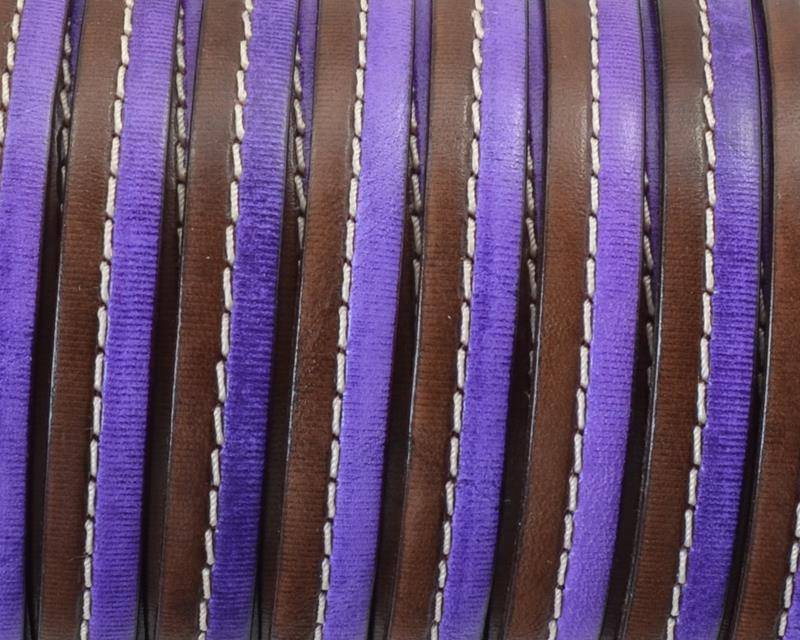 Flat Stitched leather cord. 10x2cm. Dark brown-violet . Best Quality.