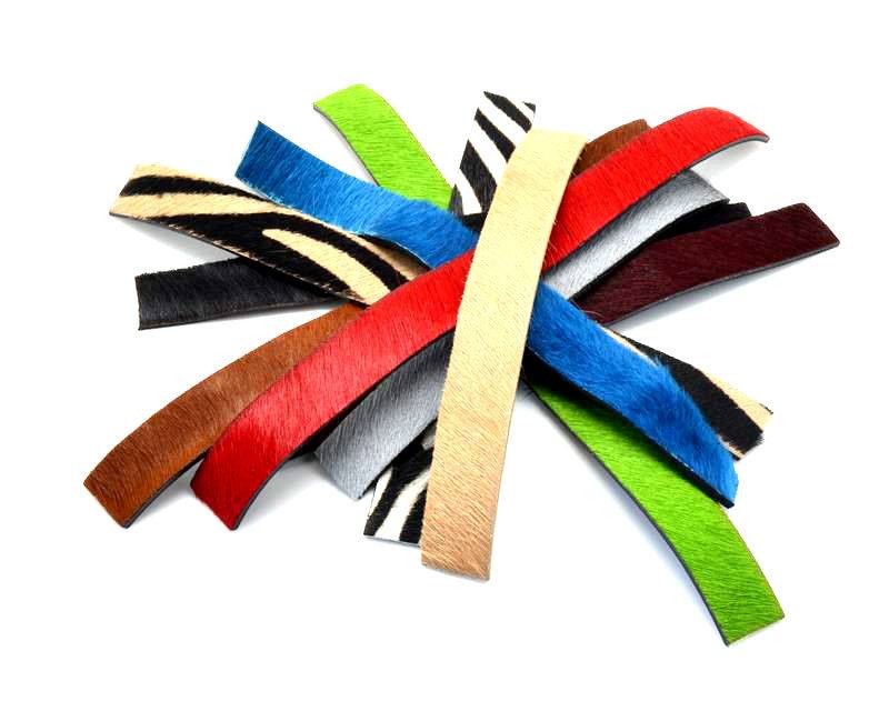 Colored cow hair Flat leather cord. 20x2mm. 20cm strand
