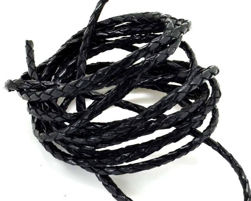 Bolo Braided Round Leather Cord. 2.5mm. Black. Best Quality.