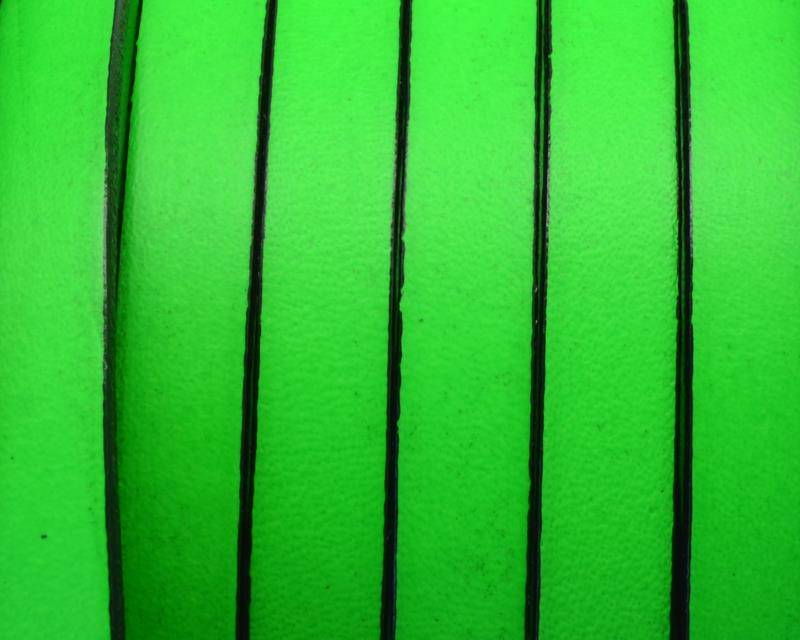 Flat Leather cord. 10x1.5mm. Fluorescent green-black. Best Quality.
