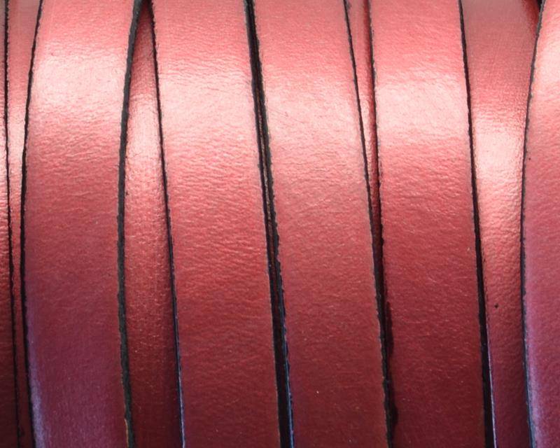 Flat Leather cord. 10x1.5mm. Metal red-black. Best Quality.