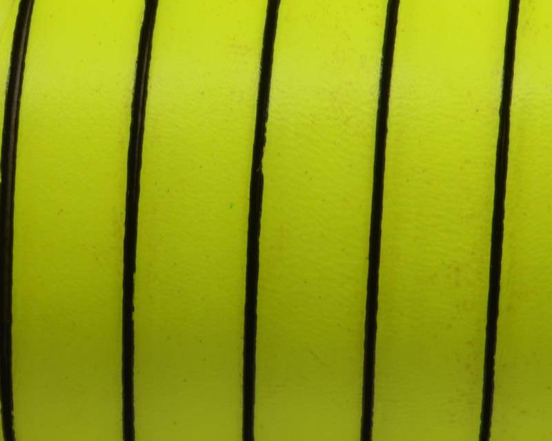 Flat Leather cord. 10x1.5mm. Fluorescent yellow-black. Best Quality.