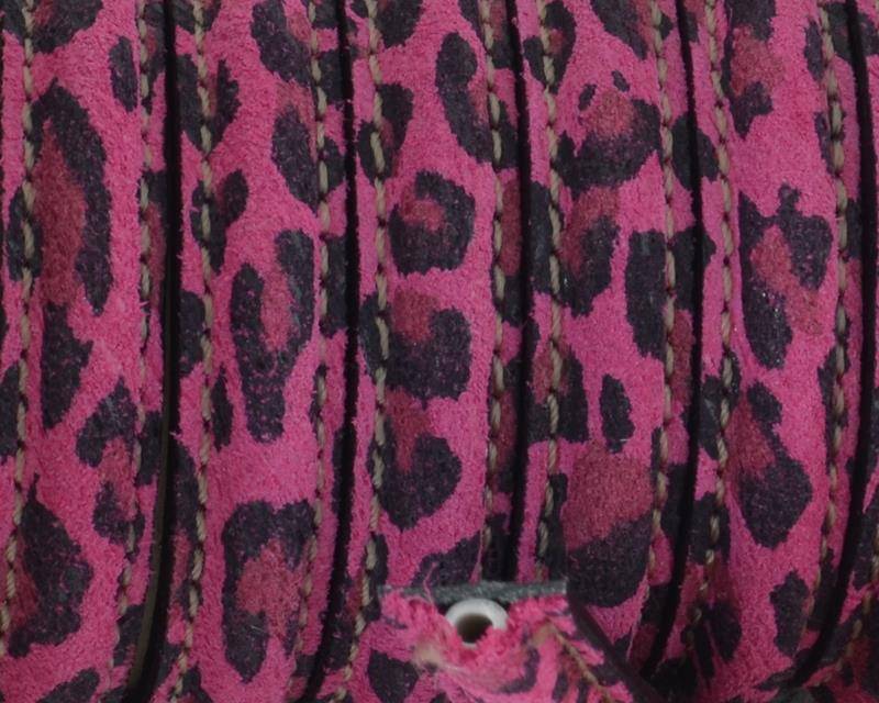 Hald Round Leather cord. 10x5mm. Leopard. Fuchsia. Inn.1,5mm. Best Quality.