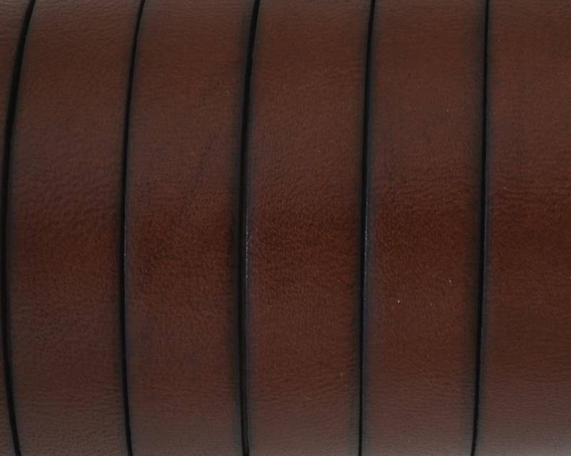 Flat Leather cord. 10x1.5mm. Cognac-black. Best Quality.