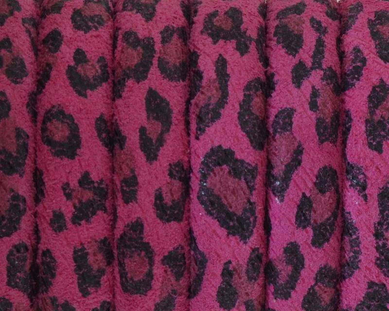 REGALIZ leather cord. Oval 10x6mm. Leopard. Fuchsia. Best Quality.