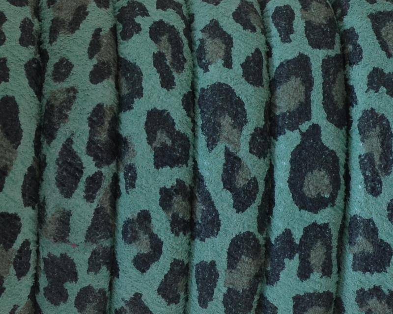 REGALIZ leather cord. Oval 10x6mm. Leopard. Green. Best Quality.