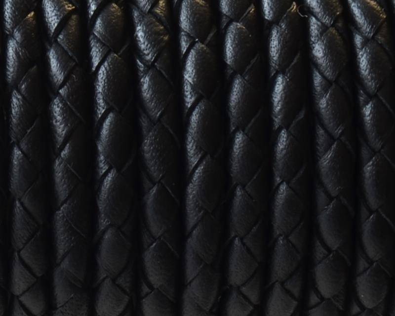 Bolo Braided Round Leather Cord. 4mm. Black. Best Quality.