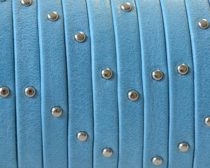 Flat Leather cord. 5x1.5mm. Denver. Turquoise-silver. Best Quality.