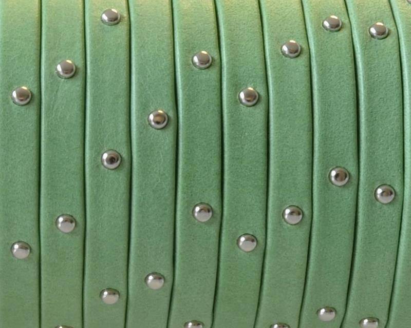 Flat Leather cord. 5x1.5mm. Denver. Green-silver. Best Quality.