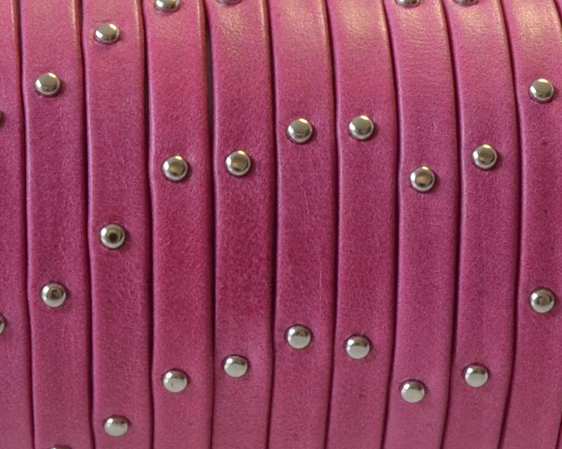 Flat Leather cord. 5x1.5mm. Denver. Fuchsia-silver. Best Quality.