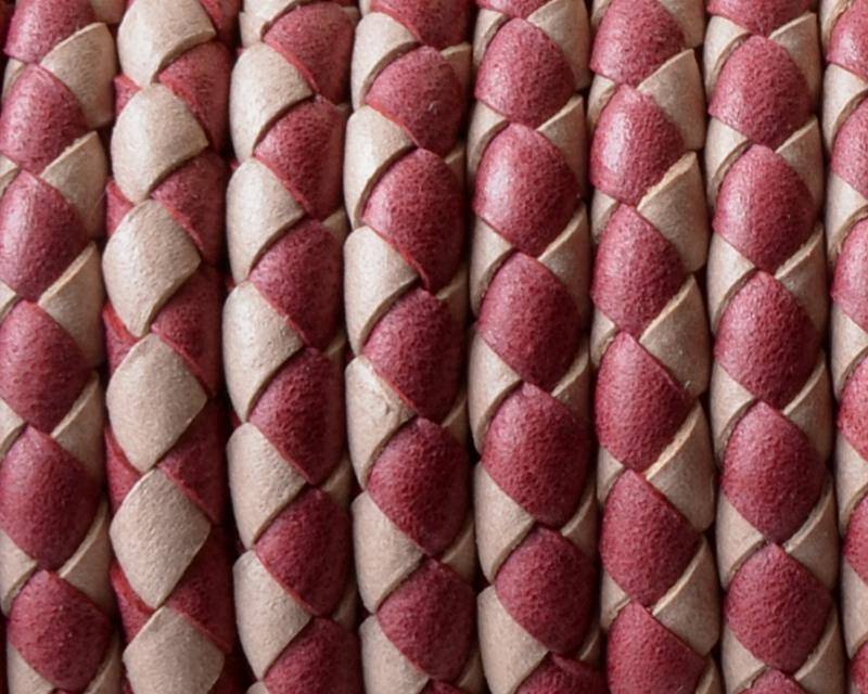 Bolo Braided Round Leather Cord. 5mm. Denver. Garnet-beige. Inn.1mm.approx.Best Quality