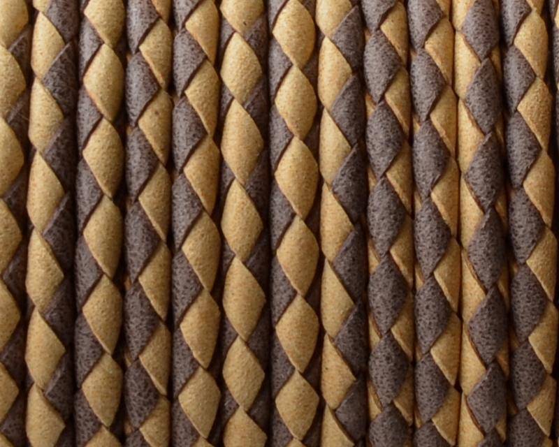 Bolo Braided Round Leather Cord. 3mm. Denver. Light brown-dark brown.Best Quality