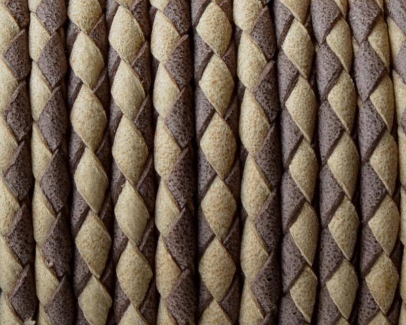 Bolo Braided Round Leather Cord. 3mm. Denver. Beige-dark brown. Best Q.