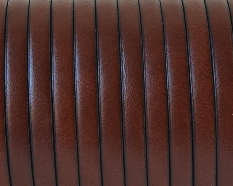 Flat Leather cord. 5x1.5mm. Cognac-black. Best Quality.
